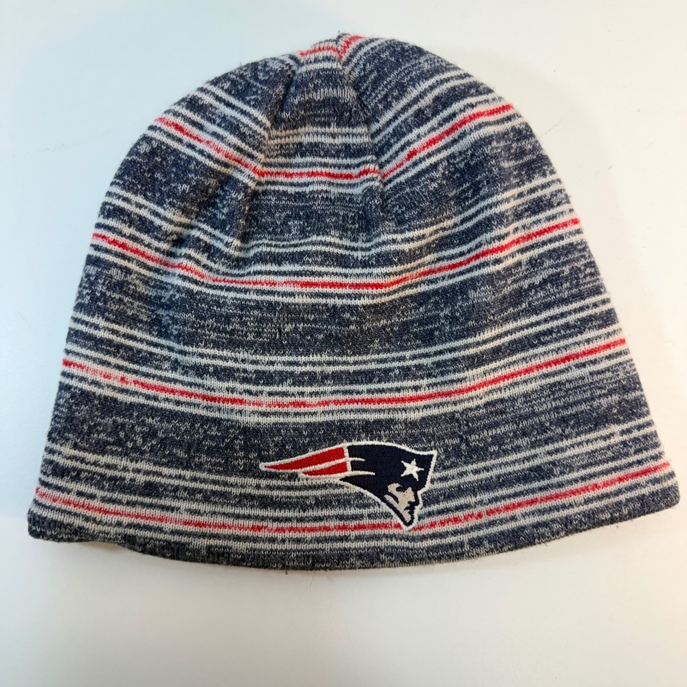 New England Patriots Beanie NFL OSFM Blue Red Striped‎ Reversible Fleece Hat